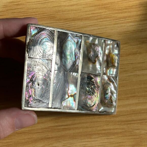 Vintage Western Mexico Signed Alpaca Silver and Mother of Pearl Belt Buckle - Picture 2 of 7